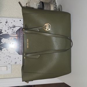Michael Kors olive green green tote, leather, gold hardware
